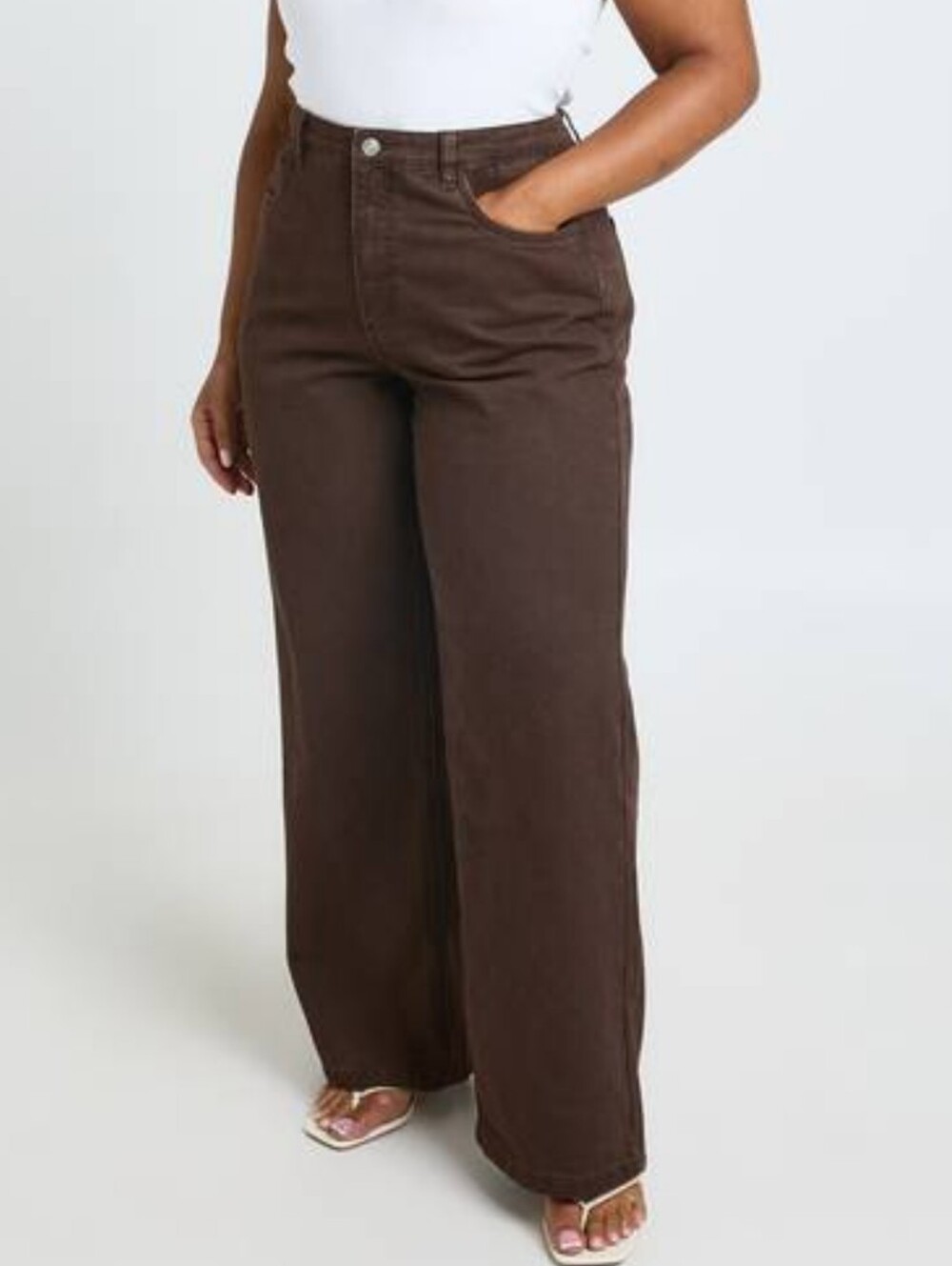 New Plus Size 4-Way Stretch Wide Leg Jeans In Expresso Size 3X